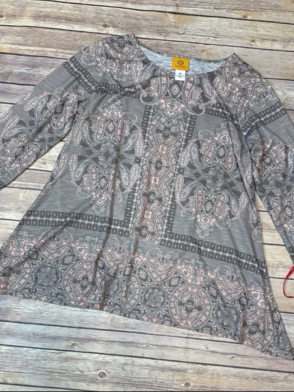 RUBY RD. Women's Misses Embellished Kaleidoscope Paisley Printed Top M